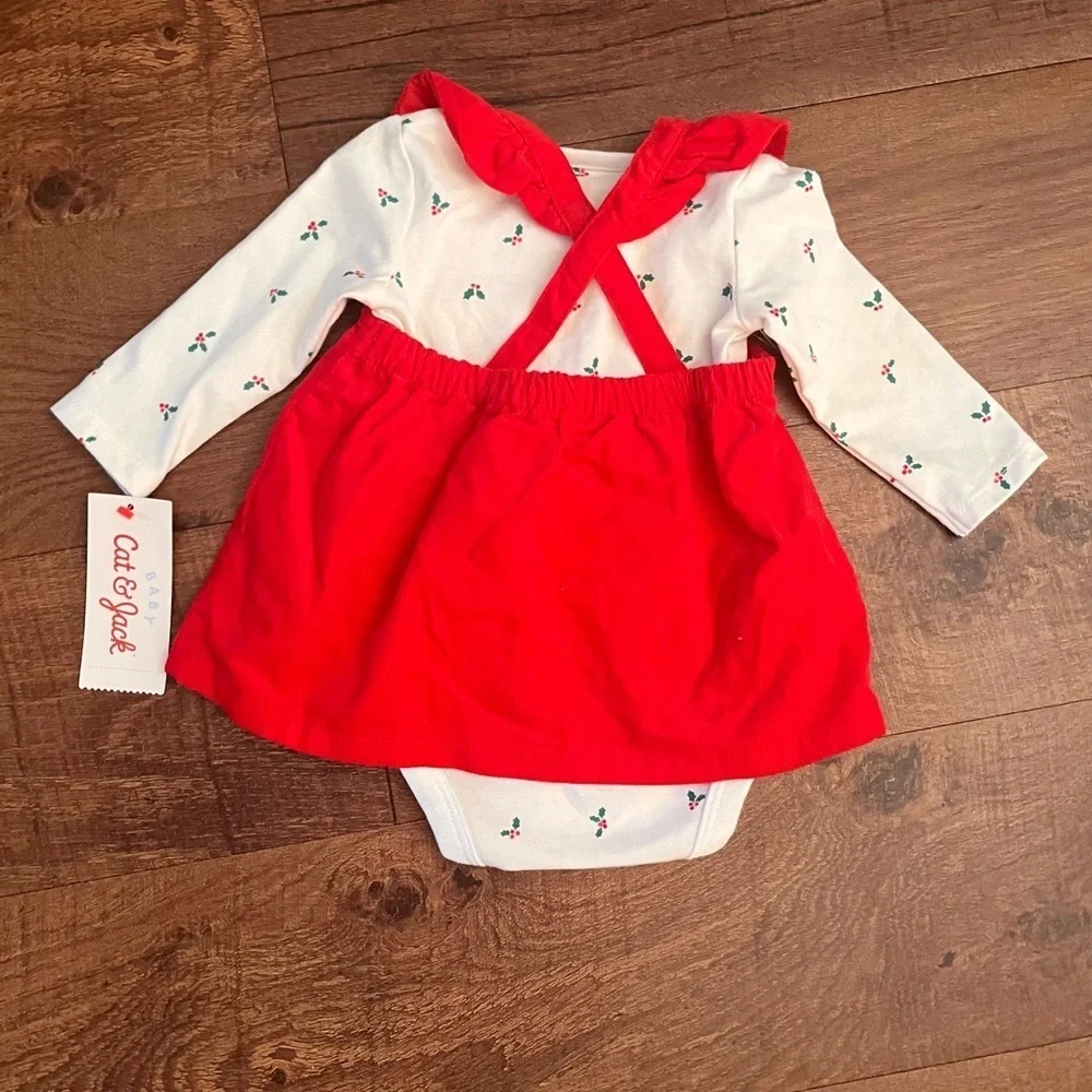 NWT baby girl 2 two piece Christmas dress set 0-3 3-6 month red white